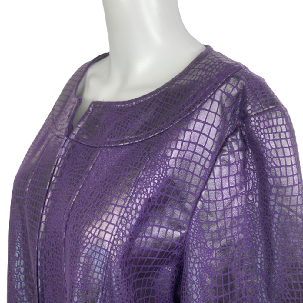 Susan Graver Blazer Jacket Womens M Purple Snake Print Full Zip 3/4 Bell Sleeve - Picture 2 of 10